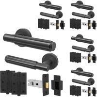 AFIT Black Door Handle Latch Set Matt Black Door Handle, Latch Hinges5 Pack | Size: 150mm x 150mm