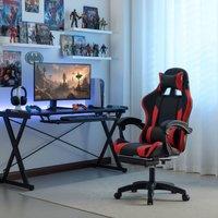 Home Source Racing Style Lumbar Support Gaming Chair Adjustable Backrest Footrest in Black