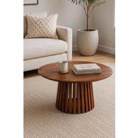 IH Design Tackley Mango Wood Round Coffee Table with Slatted Base in Brown