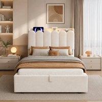 Merax 3FT Single Ottoman Upholstered Bed Frame with Storage Headboard Light in Beige