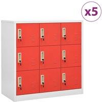 Berkfield Home Locker Cabinets 5 pcs Light Grey & Red 90x45x92.5 cm Steel