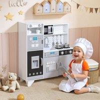 AIYAPLAY Kids Play Kitchen Toy Kitchen with Stove Sounds, Ice & Coffee Maker in White