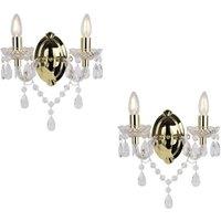 First Choice Lighting Set of 2 Clear & Gold Marie Therese Style 2 x 40W Wall Light