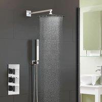 Nes Home Chrome Rose 2 Way Concealed Thermostatic Shower Mixer Valve 200 Slim Overhead in Silver