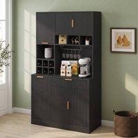 STILVORA Tall Cabinet with USB Ports & Wine Storage Black