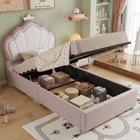 STILVORA 3ft Single Upholstered Bed with Storage, Pink