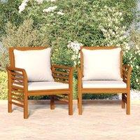 Berkfield Home Sofa Chairs with Cream White Cushions 2 pcs Solid Wood Acacia in Brown