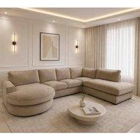 Home & Love Cloud Haven Luxury Chaise Corner Sofa U Shape - Dapple Caramel in Beige