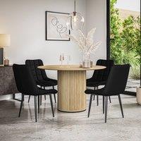 More4Homes Arlo Oak Tabletop W Oak Legs + Nova Faux Leather Dining Chair Set Of 6 in Black