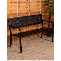 Home Discount Garden Vida Steel Garden Bench Lattice 3 Seater Outdoor Furniture in Black