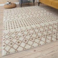 THE RUGS Soft Moroccan Diamond Shaggy Rugs & Runners Ivory Beige Living Room | Size: 140 cm x 200 cm