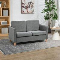 HOMCOM Double Seat Sofa Linen Upholstery Loveseat Couch w/ Armrests in Grey