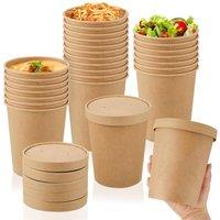 ECONX 32oz Disposable Soup Cups Food Containers with Lids Paper Salad Bowl in Brown | Size: 200 Pieces