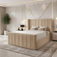 SOFT SNOOZE BEDS Panel Divan Ottoman Upholstered Storage Bed in Beige | Size: Small Double
