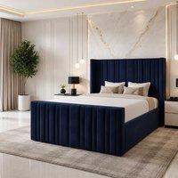 SOFT SNOOZE BEDS Panel Divan Ottoman Upholstered Storage Bed in Dark Blue | Size: Double