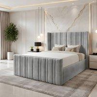 SOFT SNOOZE BEDS Panel Divan Ottoman Upholstered Storage Bed in Silver | Size: Small Double