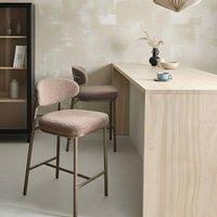 Wyld and Coco Taupe Boucle Bar Chairs Set - Armless Iron Legs Retro Dining in Beige