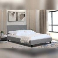 Comfy Living Ltd Modern Hopsack Fabric Upholstered Bedframe in Light Grey | Size: Single