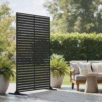 Nicoman Metal Outdoor Privacy Screen with Stand - Metal Slats in Black