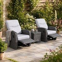 Shatchi Verona 2 Seater Rattan Reclining Bistro Set with Dark Grey Cushions
