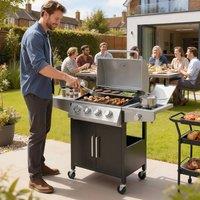 OUTSUNNY 4+1 Burner Gas BBQ Grill with Side Burner, 14.5 kW Gas Grill in Silver