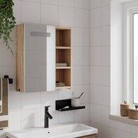Berkfield Home Durable Bathroom Mirror Cabinet with LED Light Oak 45x13x52 cm in Brown | Size: 45 x 13 x 52 cm