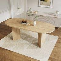 Merax 180 cm Oval Dining Table 6 to 8 Seater Wood Effect Double Pedestal in Light Oak
