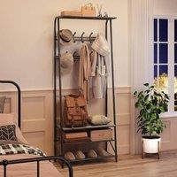 London Boutique Coat Rack Hallway Cabinet Clothes Rack W/ Bench & Shoe Shelves & Hooks in Grey | Size: 60 cm