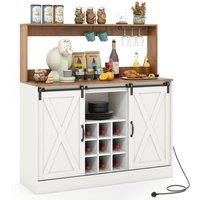 Costway Farmhouse Coffee Bar Cabinet 120cm Wine Cabinet w/Charging Station in White