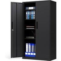 Gymax Lockable Tool Cabinet 90 x 180 cm 2-Door Tall File Pantry Cabinet in Black