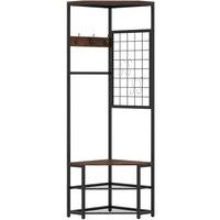 Costway Corner Hall Tree, Freestanding Coat Rack with Storage Shelves in Brown
