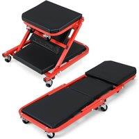 Costway 2-in-1 Rolling Creeper Seat, Folding Creeper w/ PVC Padded Seat in Red