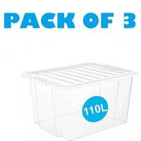 NESTLUNE 3 X 110 Litres Storage Box 110L Plastic Storage Boxes in Clear