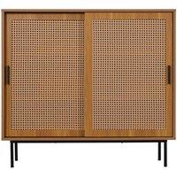 KORVIXA Sideboard Rattan Sliding Barn Doors Storage Cupboard in Walnut | Size: 100 cm x 100 cm