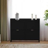 KORVIXA Shoe Storage 4 Flip Drawers Open Shelves Rack in Black | Size: 100 cm x 100 cm