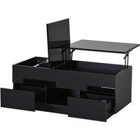 KORVIXA High Gloss LED Lift Top Coffee Table in Black | Size: 100 cm
