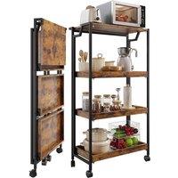 KORVIXA 4-Tier Wood Folding Kitchen Storage Shelf in Brown | Size: W700mm x H750mm