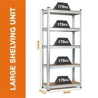 EONLION Galvanised Large 5 TIER GARAGE SHELVES UNIT RACKING in Silver | Size: 1000mm 2000mm