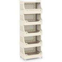 Havendro 6 Tier Rolling Stackable Plastic Laundry Storage Cart With Wheels in Beige
