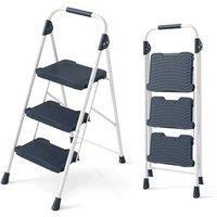 VOGREX 3 Step Ladder Folding Step Stool with Cushioned Handrail in Blue