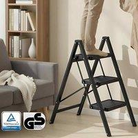 The Bazaarist 3 Step Folding Steel Ladder Heavy Duty, Black
