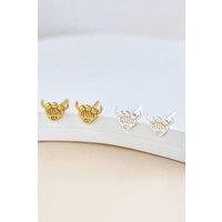 Mia Gioielli Women's Sterling Silver Highland Cow Crown Studs