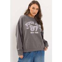 Yours Women's Crew Neck Slogan Sweatshirt in Grey | Size: 18-20