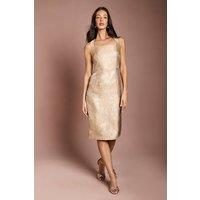 Coast Women's Jacquard Square Neck Pencil Dress in Gold | Size: 14