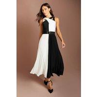 Coast Women's Bandage Cross Neck Pleated Skirt Midi Dress in Mono | Size: 10