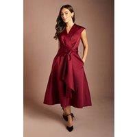 Coast Women's Wrap Over Detail V Neck Sleeveless Midi Dress in Fig | Size: 12