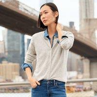 Lands' End Women's Crew Neck Cashmere Cardigan in Grey | Size: 20