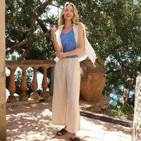 Lands' End Women's Plus Premium Pure Linen Cropped Wide Leg Trousers in Cream | Size: 4