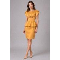 Cutie London Women's Gold Satin Peplum Dress | Size: 12