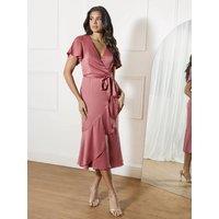 Chi Chi London Women's Satin Wrap Midi Dress in Pink | Size: 6
